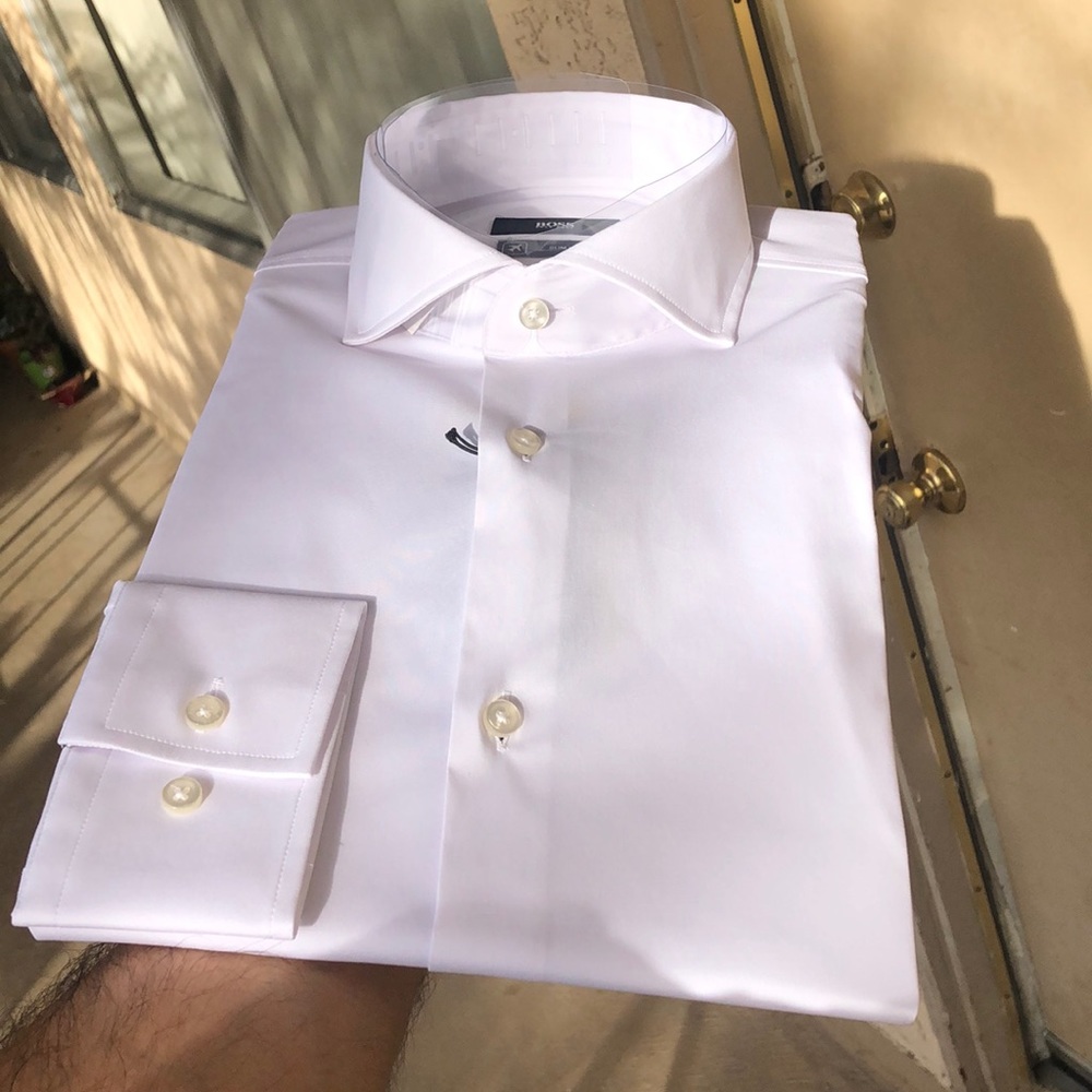 Brand new, white, slim fit dress shirt from BOSS